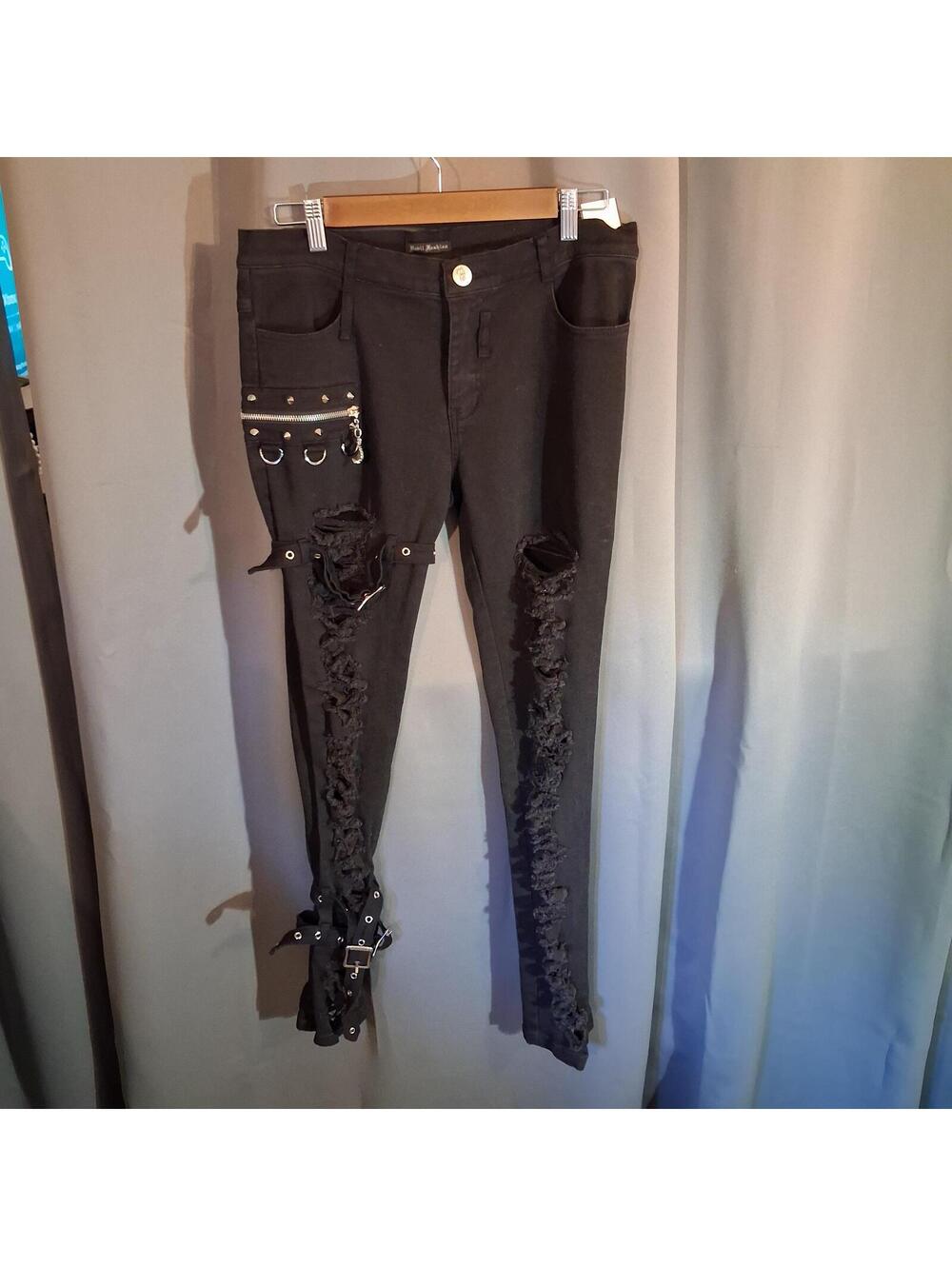 Devil Fashion Black Gothic Cargo Skinny Pants Size S